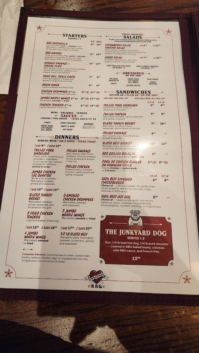 One & Only BBQ Menu - Image 2